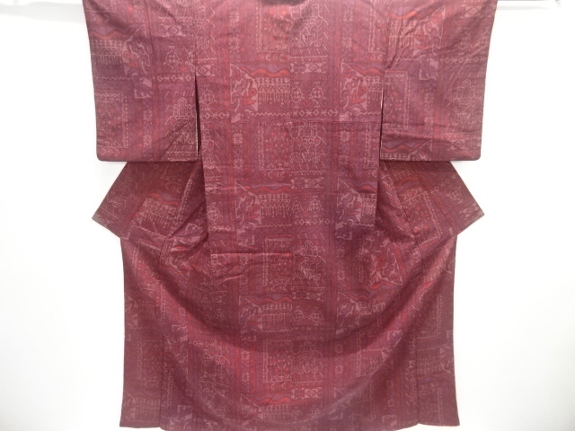 JAPANESE KIMONO / ANTIQUE KIMONO / TAISHO ROMAN STYLE / SILK / HAND WOVEN / MAWATA OJIYA TSUMUGI / ABSTRACT PATTERN